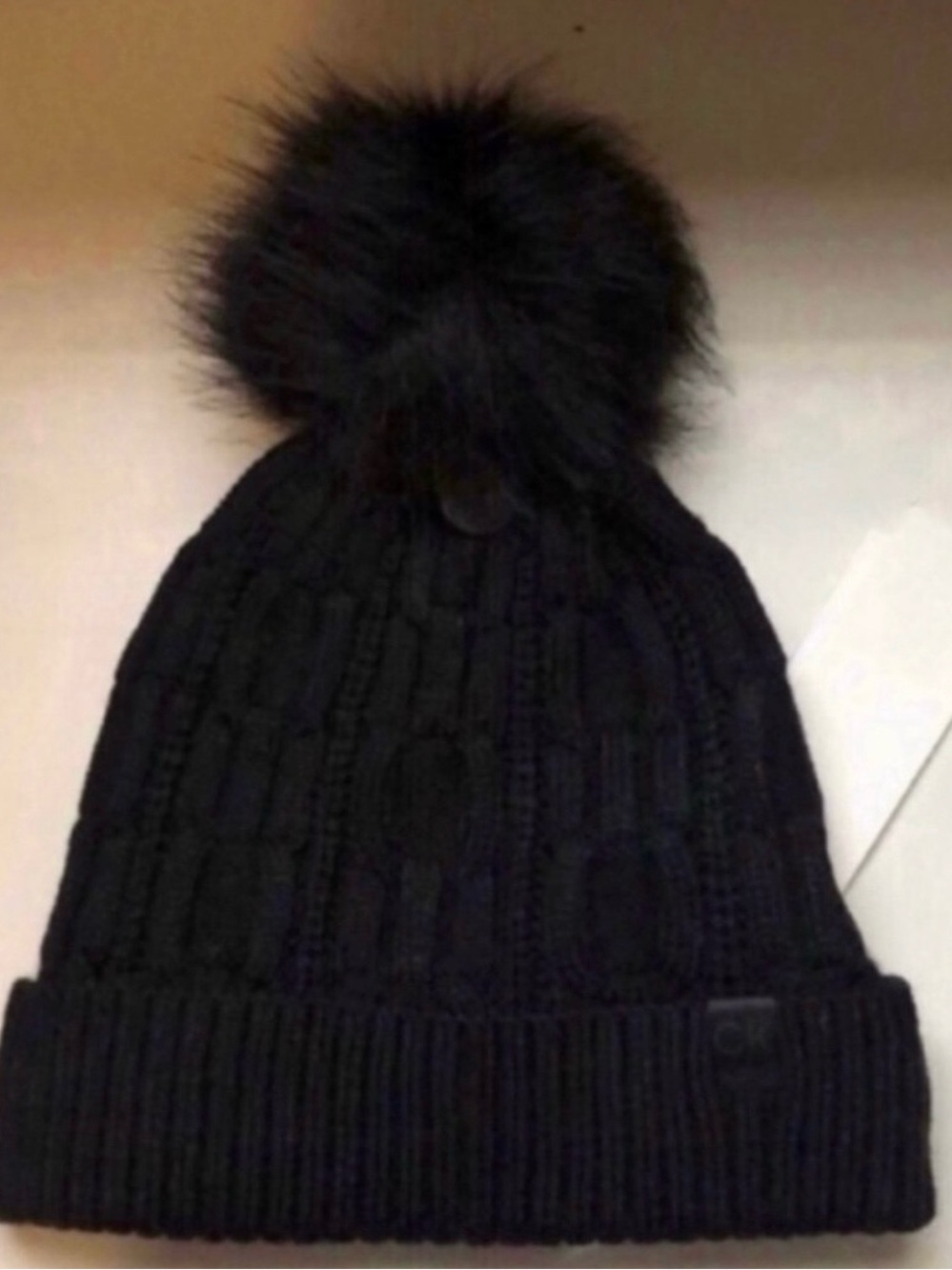 New Calvin Klein Hat Women’s Black Lined Cable Knit Cuffed Winter Beanie Hat